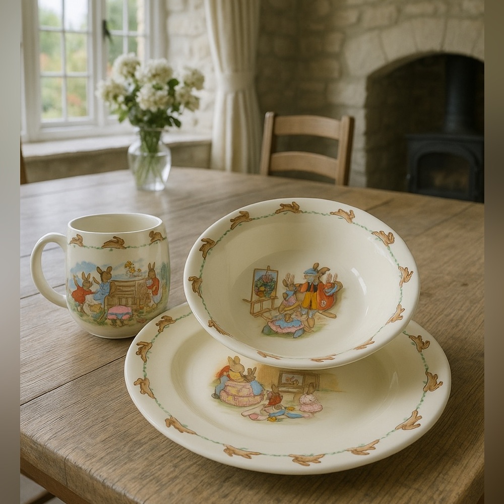 Royal Doulton Bunnykins 3 piece Child's Dish Set Bone England Heirloom Bunny